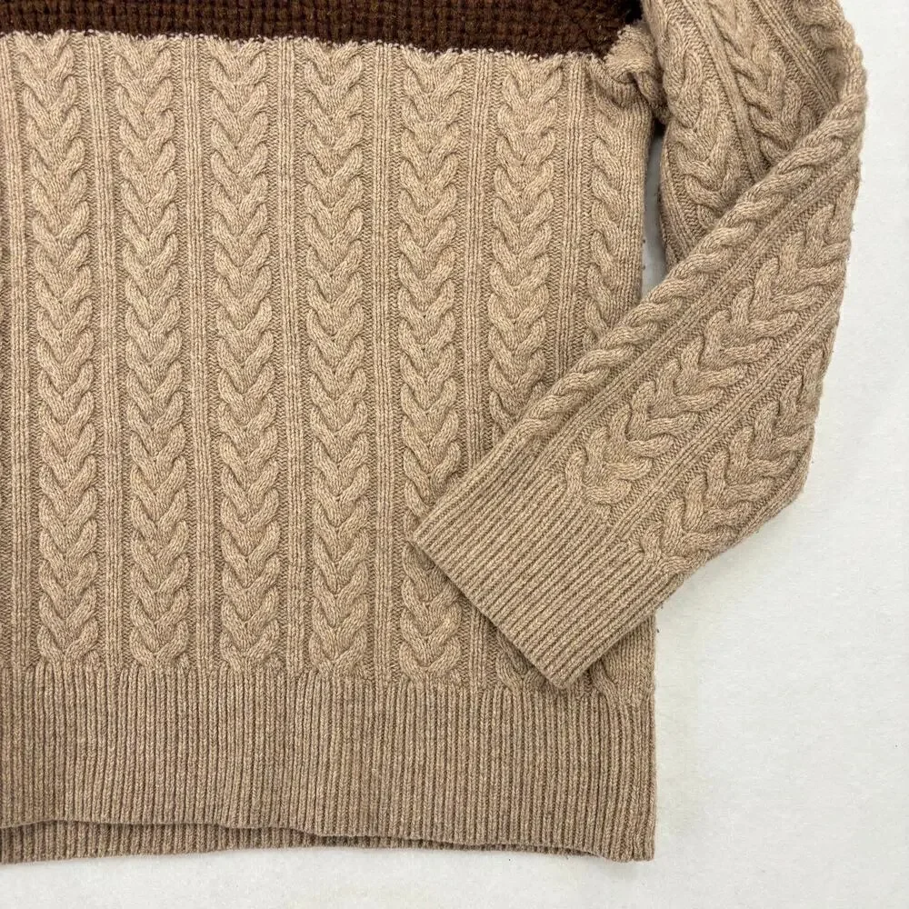 J.‎ Crew Rugged Merino Wool Sweater Men's Size XL Tan Brown Cable Knit Pullover